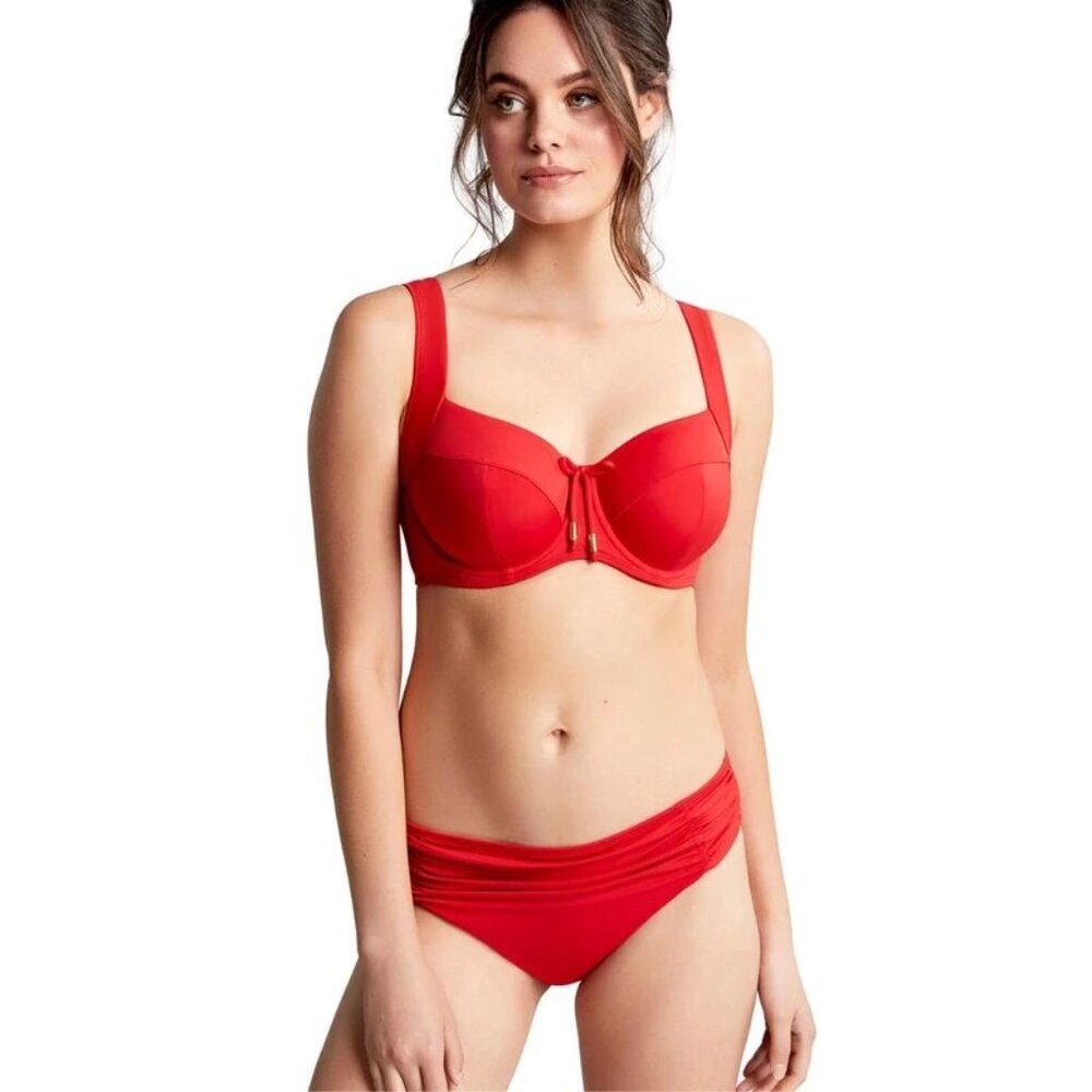 Panache Anya Riva Low Rise Gathered Bikini Bottom Small Red NWT
